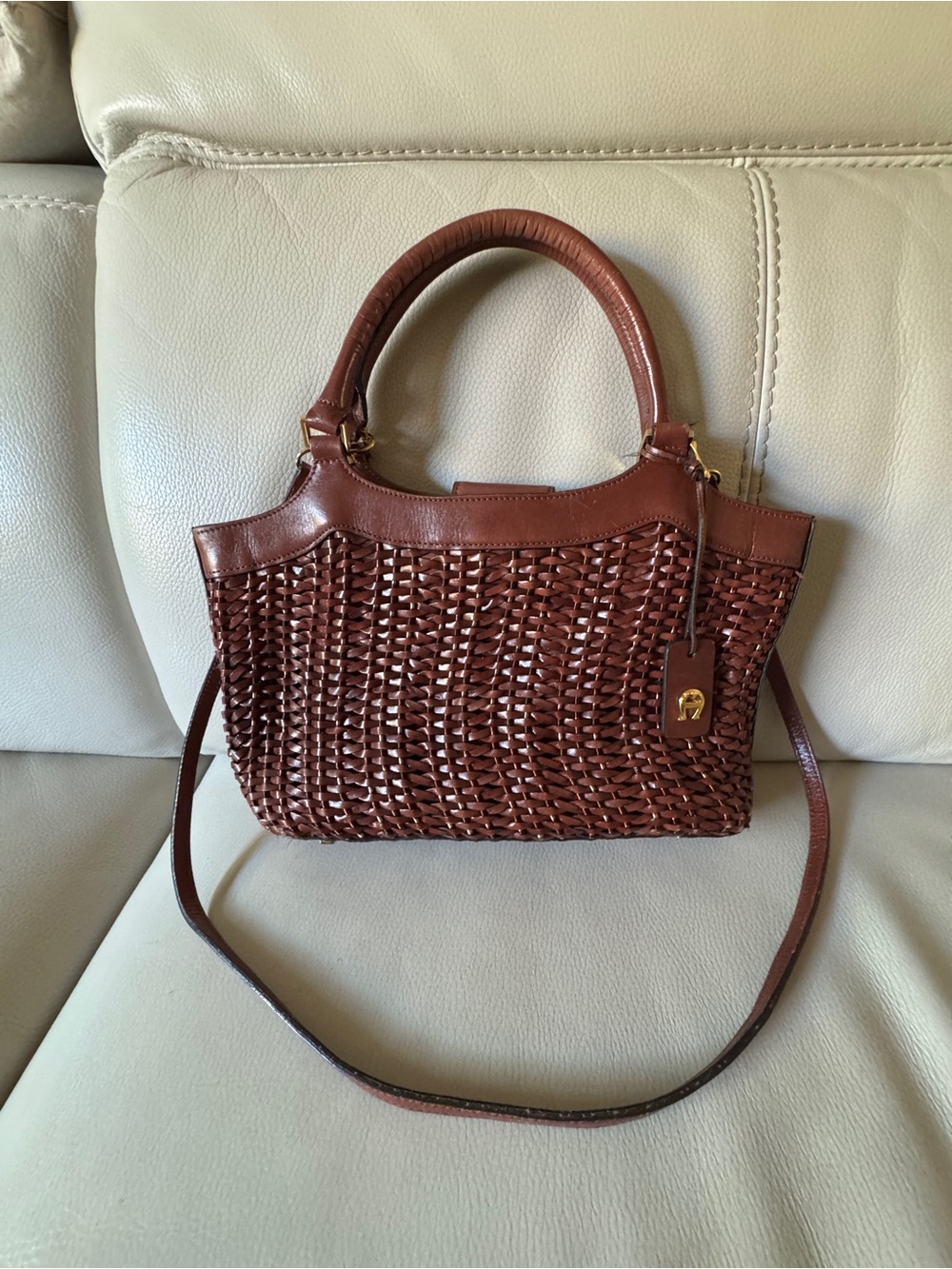 Etienne Aigner Brown Woven Leather Satchel